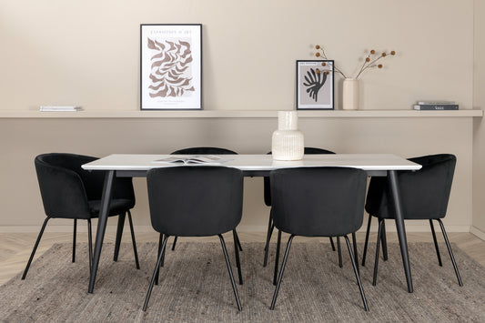 Berit & Jimmy Esszimmerstuhl Schwarz + Esstisch Rechteckig 195 x 90 Weiß