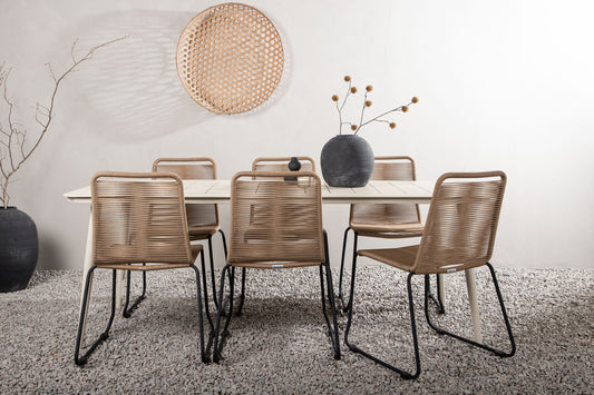 Lina & Lindos Rechteckiger Esstisch 200 x 90 Beige + Esszimmerstuhl 2er-Pack Braun