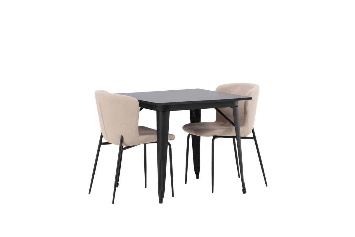 Tempe & Modesto Rechteckiger Esstisch 80 x 80 Schwarz + Esszimmerstuhl 2er-Pack Beige