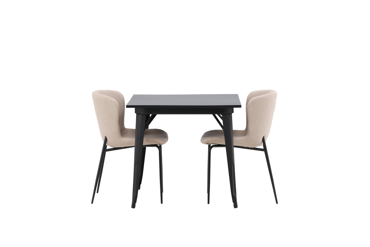 Tempe & Modesto Rechteckiger Esstisch 80 x 80 Schwarz + Esszimmerstuhl 2er-Pack Beige