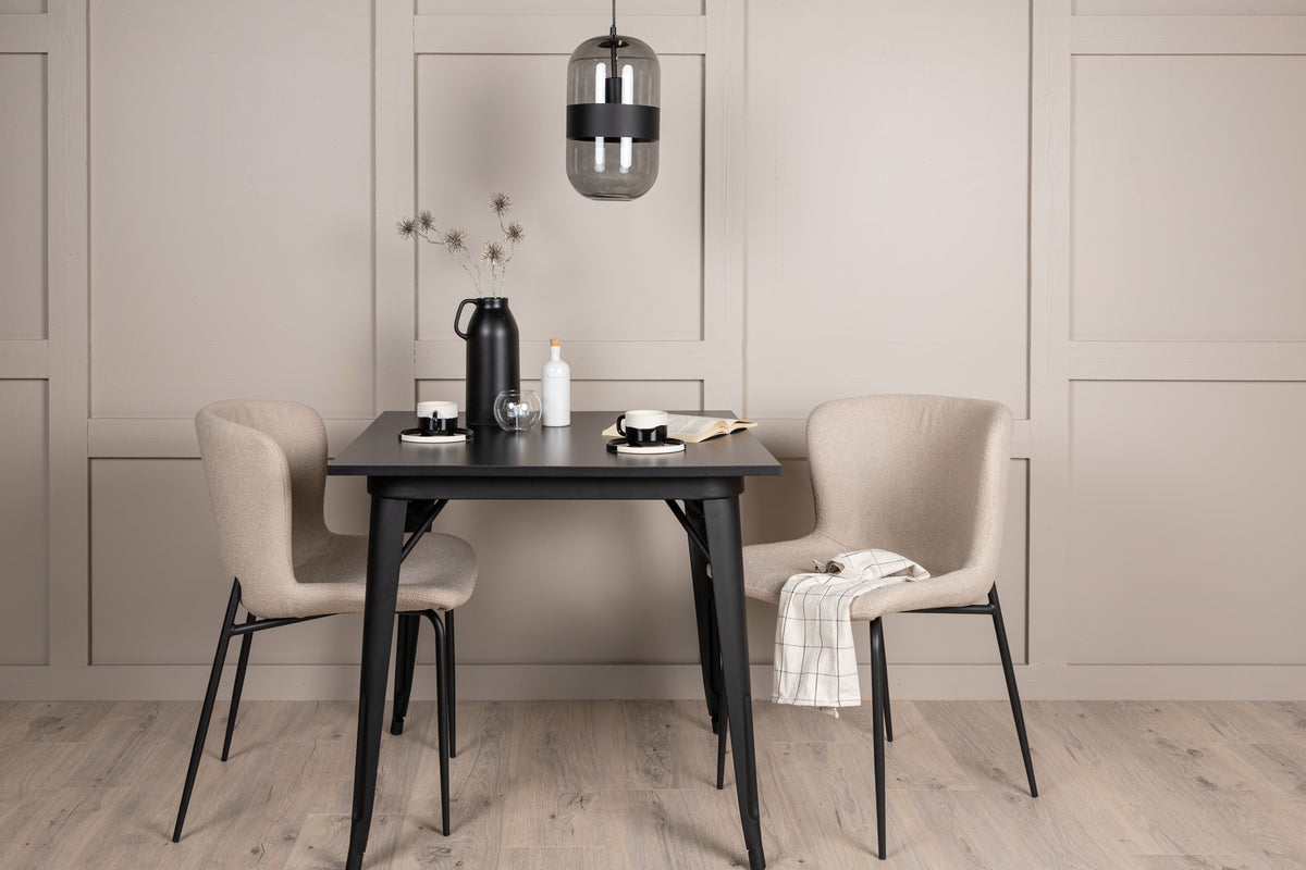 Tempe & Modesto Rechteckiger Esstisch 80 x 80 Schwarz + Esszimmerstuhl 2er-Pack Beige