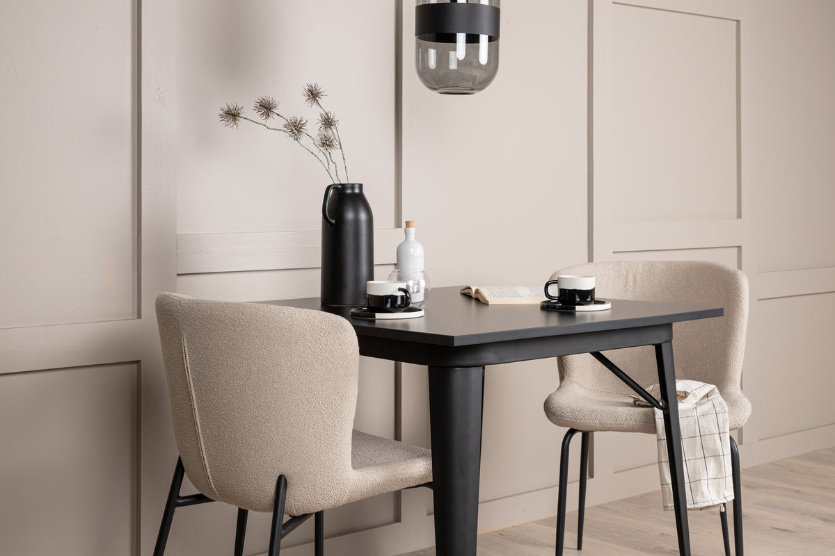 Tempe & Modesto Rechteckiger Esstisch 80 x 80 Schwarz + Esszimmerstuhl 2er-Pack Beige