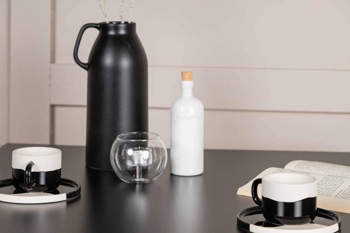 Tempe & Modesto Rechteckiger Esstisch 80 x 80 Schwarz + Esszimmerstuhl 2er-Pack Beige