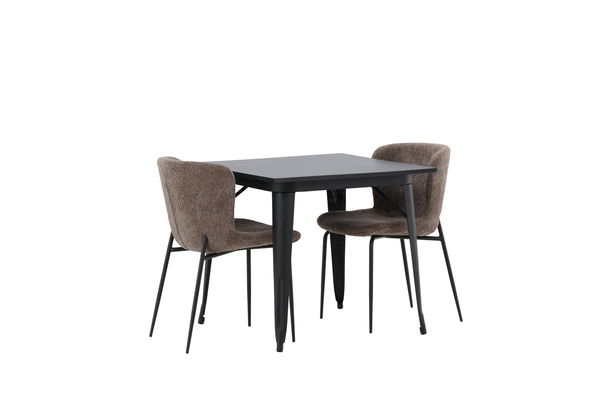 Tempe & Modesto Rechteckiger Esstisch 80 x 80 Schwarz + Esszimmerstuhl 2er-Pack Braun