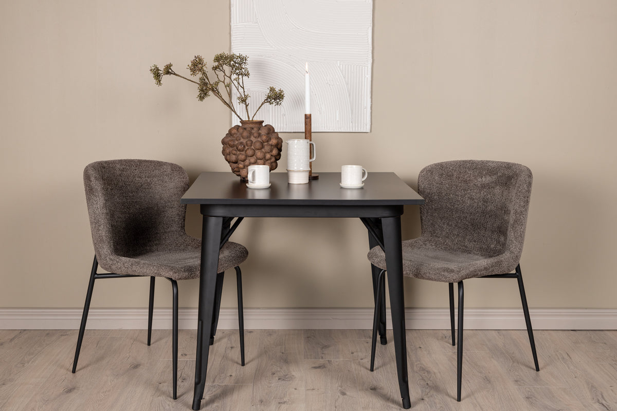 Tempe & Modesto Rechteckiger Esstisch 80 x 80 Schwarz + Esszimmerstuhl 2er-Pack Braun