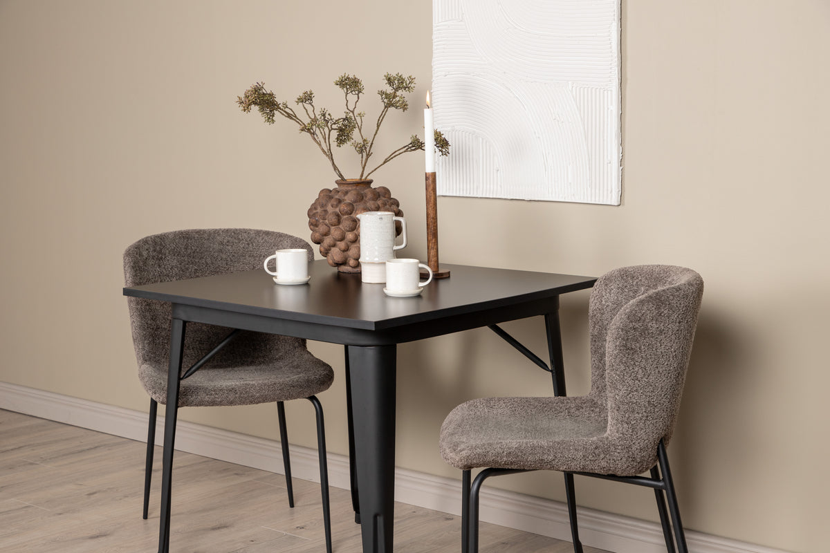 Tempe & Modesto Rechteckiger Esstisch 80 x 80 Schwarz + Esszimmerstuhl 2er-Pack Braun