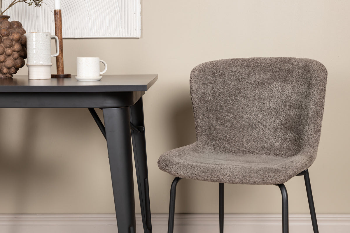 Tempe & Modesto Rechteckiger Esstisch 80 x 80 Schwarz + Esszimmerstuhl 2er-Pack Braun