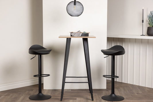 Tempe & Adesto Bartisch 60 x 60 Walnuss + Barstuhl 2er-Pack Schwarz