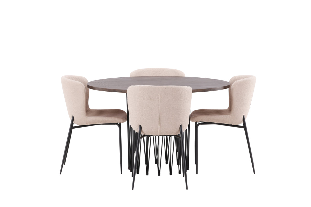 Modesto & Stone Esszimmerstuhl 2er-Pack Beige + Runder Esstisch 120 cm Mocca