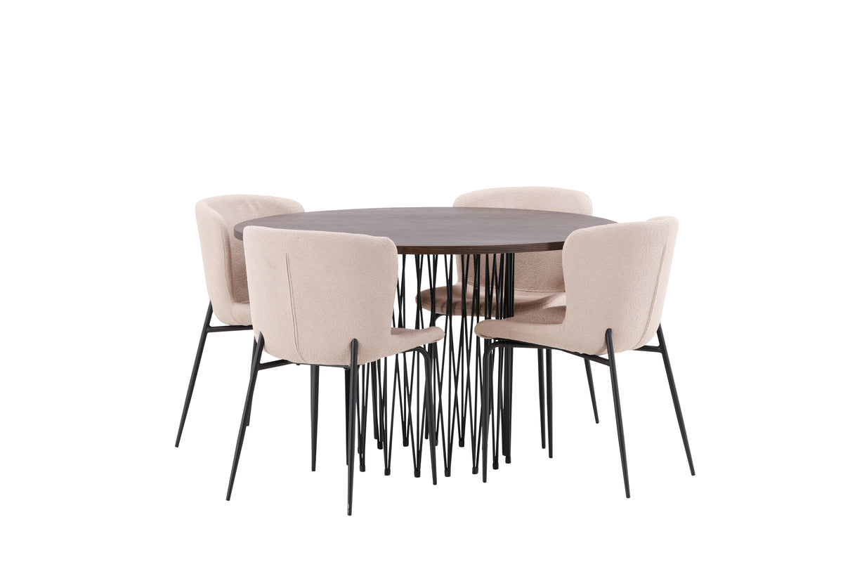 Modesto & Stone Esszimmerstuhl 2er-Pack Beige + Runder Esstisch 120 cm Mocca