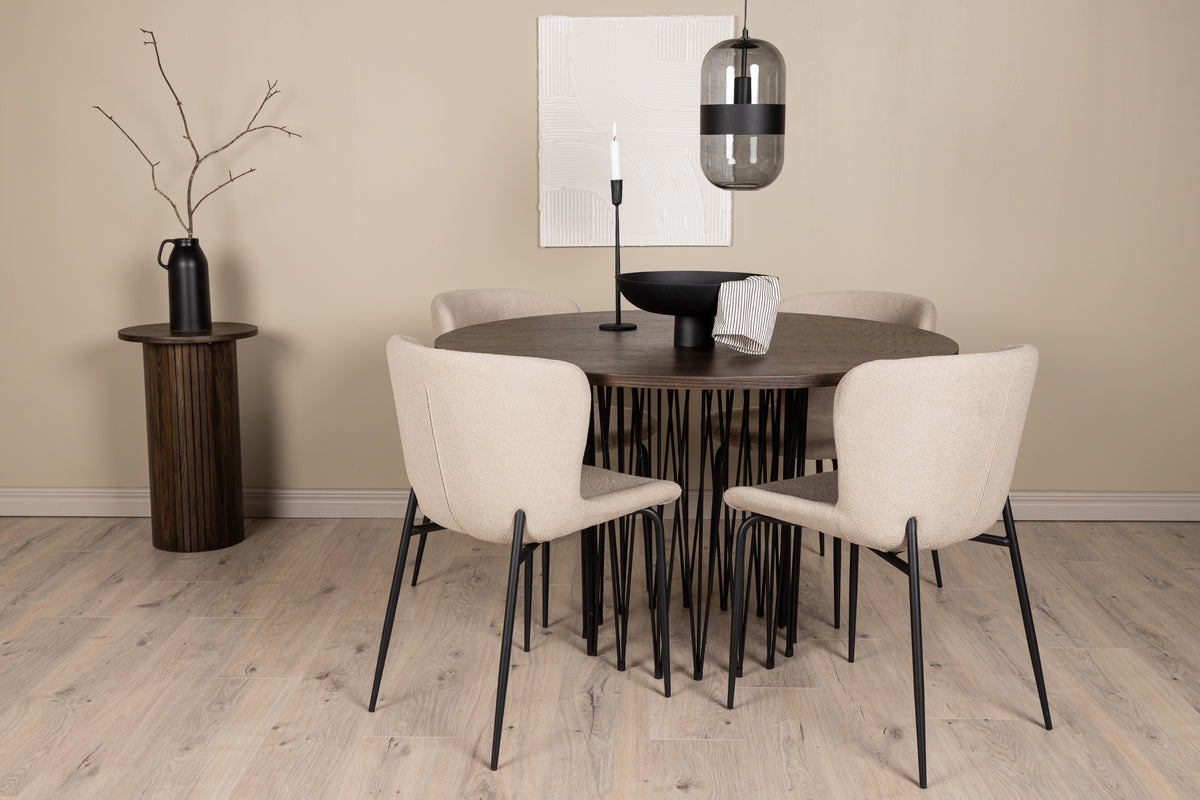 Modesto & Stone Esszimmerstuhl 2er-Pack Beige + Runder Esstisch 120 cm Mocca