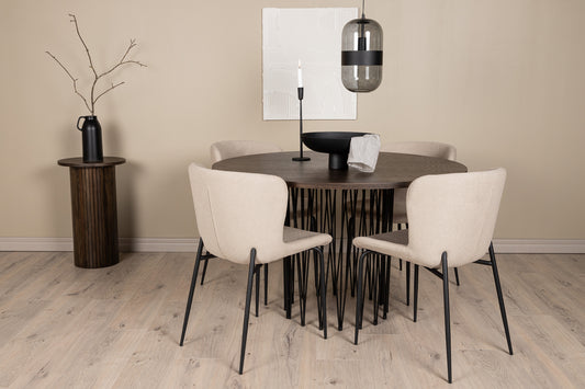 Modesto & Stone Esszimmerstuhl 2er-Pack Beige + Runder Esstisch 120 cm Mocca