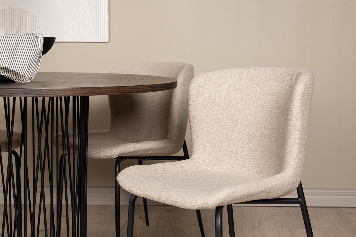 Modesto & Stone Esszimmerstuhl 2er-Pack Beige + Runder Esstisch 120 cm Mocca