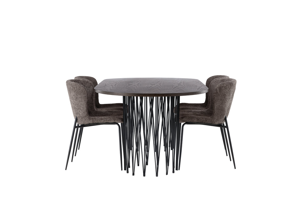 Modesto & Stone Esszimmerstuhl 2er-Set Braun + Ovaler Esstisch 220 x 100 Mocca