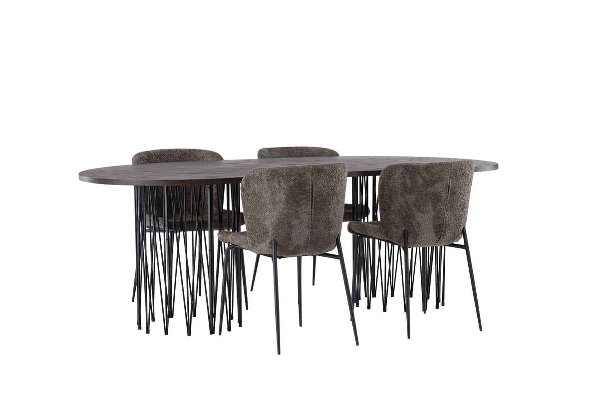 Modesto & Stone Esszimmerstuhl 2er-Set Braun + Ovaler Esstisch 220 x 100 Mocca