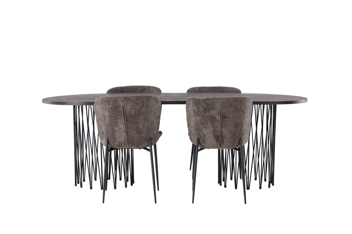 Modesto & Stone Esszimmerstuhl 2er-Set Braun + Ovaler Esstisch 220 x 100 Mocca