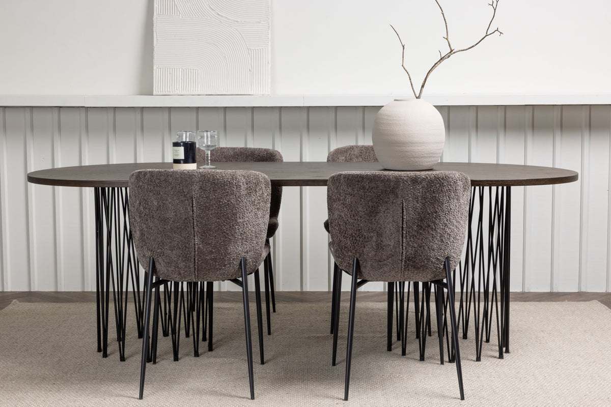 Modesto & Stone Esszimmerstuhl 2er-Set Braun + Ovaler Esstisch 220 x 100 Mocca