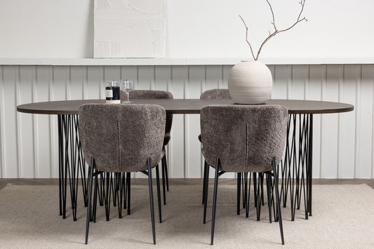 Modesto & Stone Esszimmerstuhl 2er-Set Braun + Ovaler Esstisch 220 x 100 Mocca