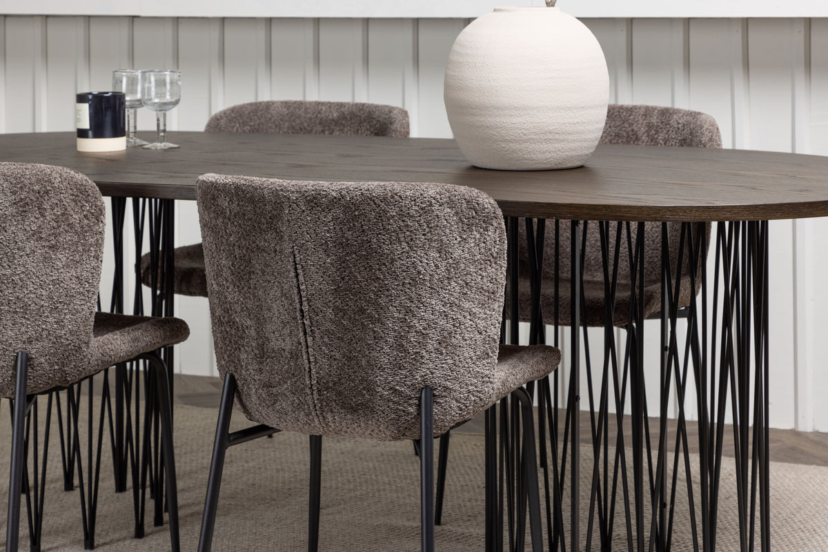 Modesto & Stone Esszimmerstuhl 2er-Set Braun + Ovaler Esstisch 220 x 100 Mocca