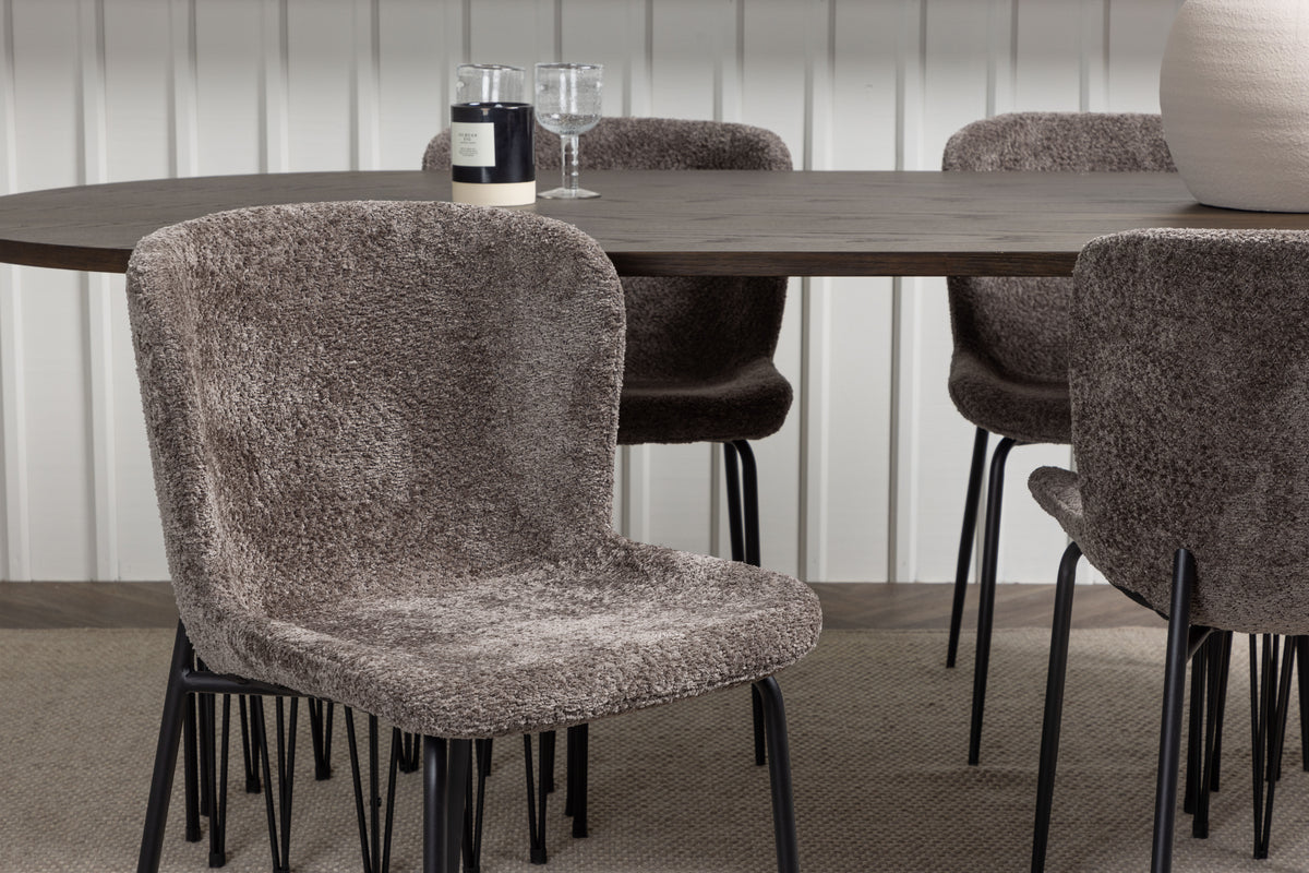 Modesto & Stone Esszimmerstuhl 2er-Set Braun + Ovaler Esstisch 220 x 100 Mocca