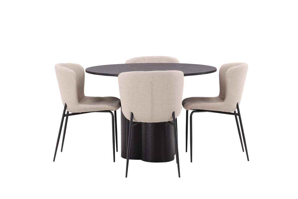 Modesto & Olivia Esszimmerstuhl 2er-Pack Beige + Runder Esstisch 110 cm Schwarz