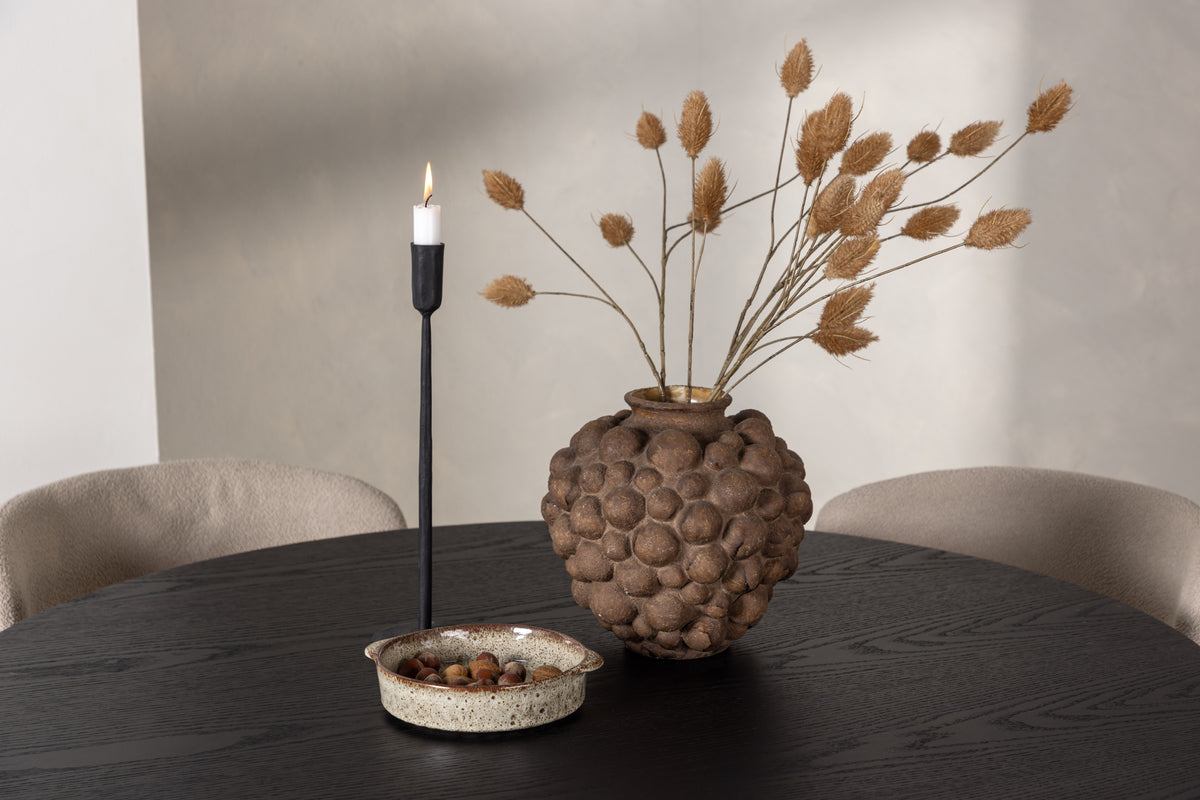 Modesto & Olivia Esszimmerstuhl 2er-Pack Beige + Runder Esstisch 110 cm Schwarz