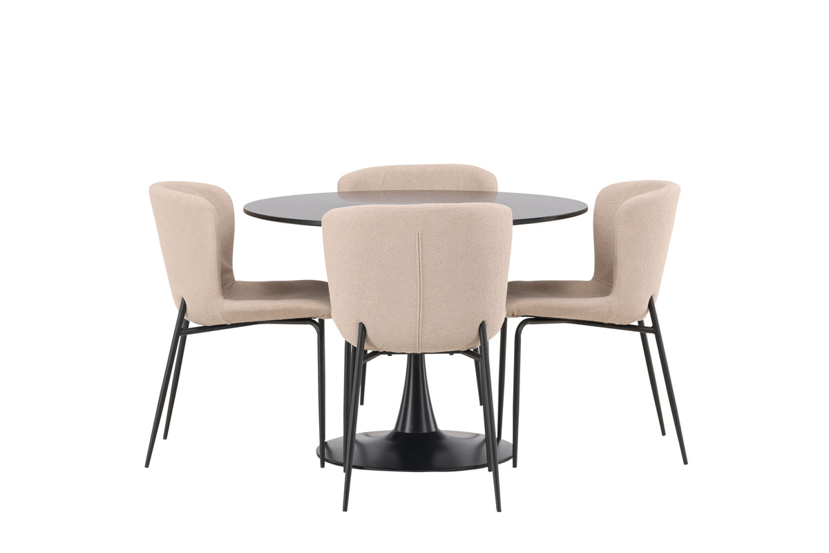 Modesto & Glade Esszimmerstuhl 2er-Pack Braun + Runder Esstisch 100 cm Schwarz