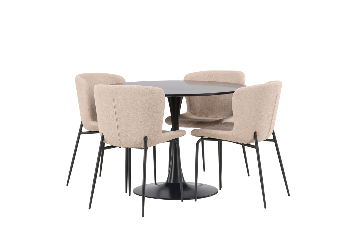 Modesto & Glade Esszimmerstuhl 2er-Pack Braun + Runder Esstisch 100 cm Schwarz