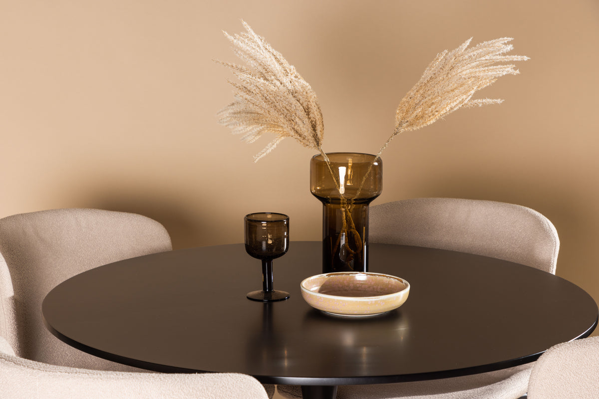 Modesto & Glade Esszimmerstuhl 2er-Pack Braun + Runder Esstisch 100 cm Schwarz