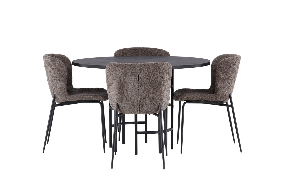 Modesto & Copenhagen Esszimmerstuhl 2er-Pack Braun + Runder Esstisch 115 cm Schwarz