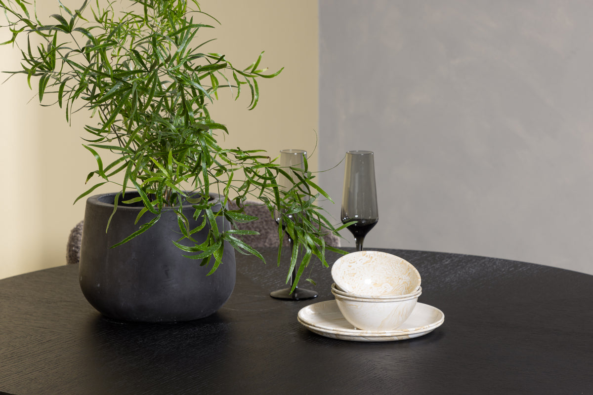 Modesto & Copenhagen Esszimmerstuhl 2er-Pack Braun + Runder Esstisch 115 cm Schwarz