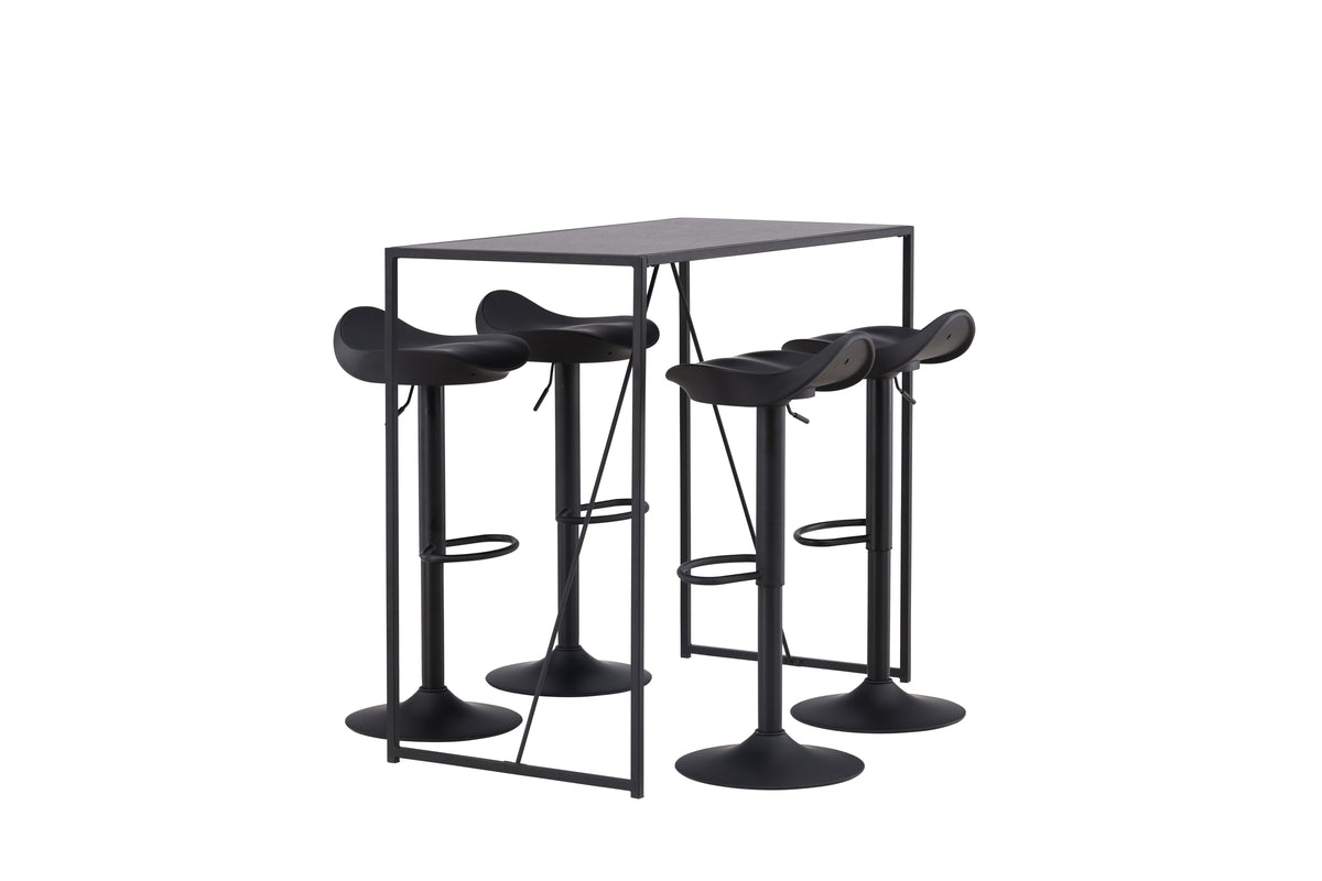 Brea & Adesto Bartisch 120 x 60 Schwarz + Barstuhl 2er-Pack Schwarz