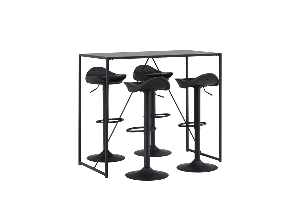 Brea & Adesto Bartisch 120 x 60 Schwarz + Barstuhl 2er-Pack Schwarz