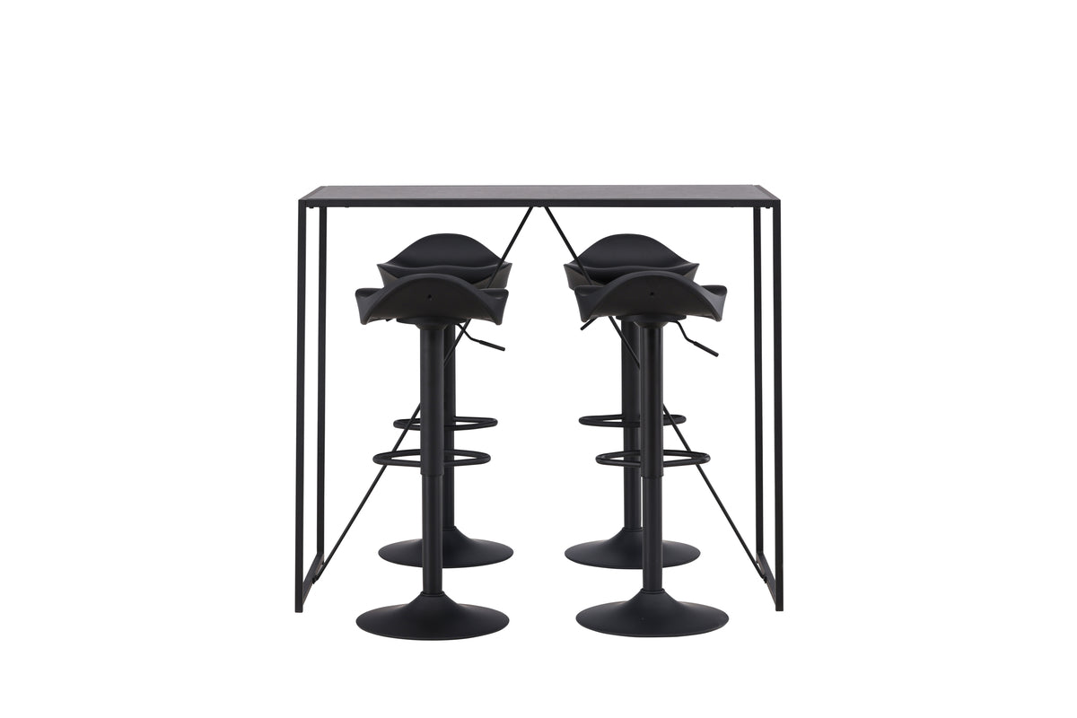 Brea & Adesto Bartisch 120 x 60 Schwarz + Barstuhl 2er-Pack Schwarz