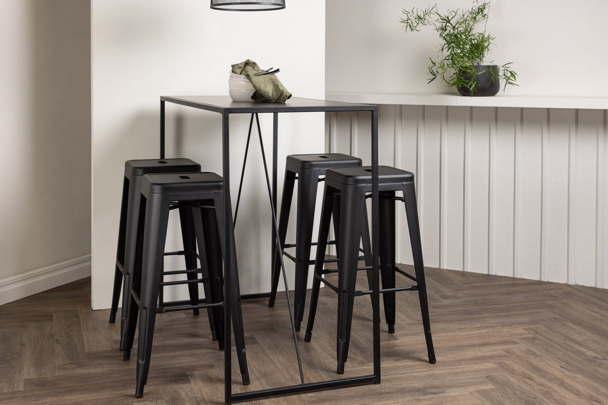 Brea & Tempe Bartisch 120 x 60 Schwarz + Barstuhl 4er-Pack Schwarz