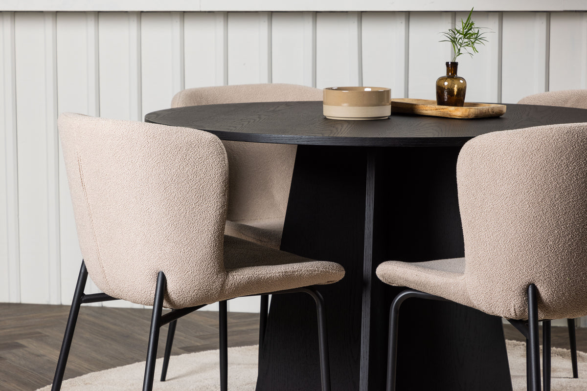 Bootcut & Modesto Runder Esstisch 110 cm Schwarz + Esszimmerstuhl 2er-Pack Beige