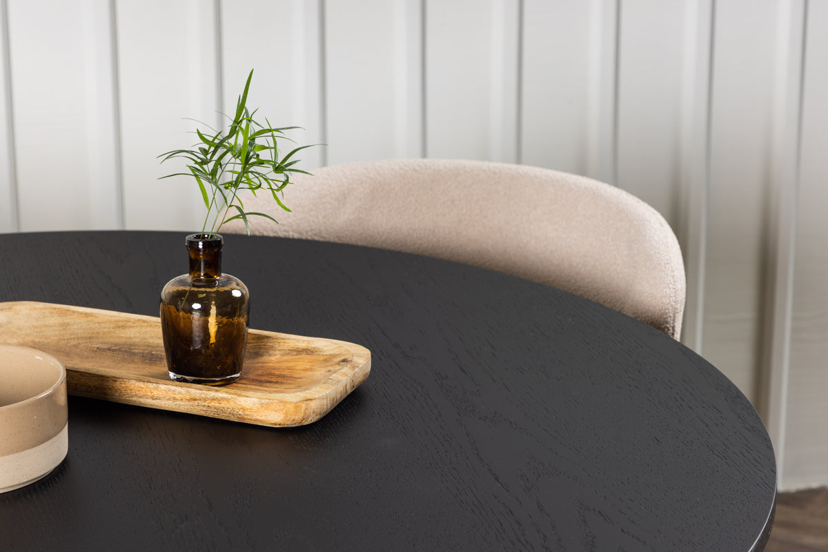 Bootcut & Modesto Runder Esstisch 110 cm Schwarz + Esszimmerstuhl 2er-Pack Beige