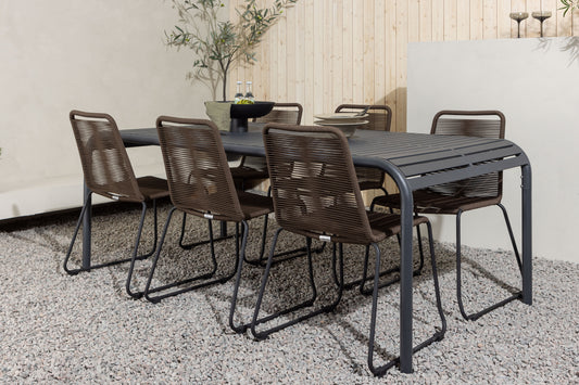 Borneo & Lindos Rechteckiger Esstisch 200 x 100 Schwarz + Esszimmerstuhl 2er-Pack Braun/Schwarz