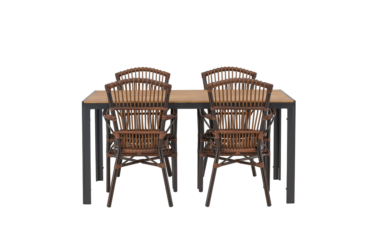 Break & Galera Rechteckiger Esstisch 150 x 90 Schwarz + Esszimmerstuhl Braun