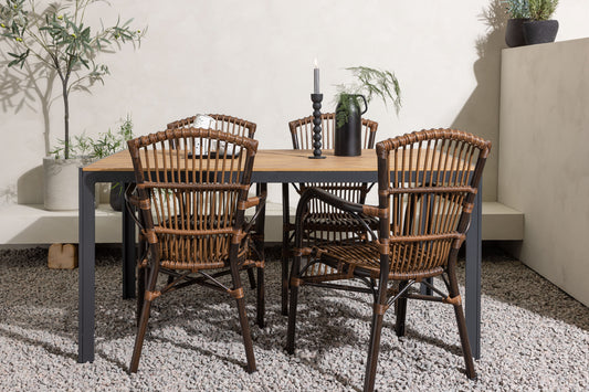 Break & Galera Rechteckiger Esstisch 150 x 90 Schwarz + Esszimmerstuhl Braun