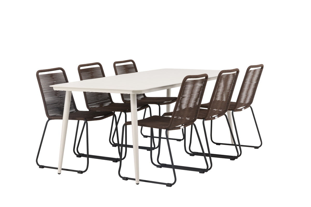 Lina & Lindos Rechteckiger Esstisch 200 x 90 Beige + Esszimmerstuhl 2er-Pack Braun/Schwarz