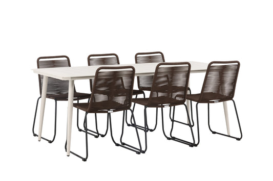 Lina & Lindos Rechteckiger Esstisch 200 x 90 Beige + Esszimmerstuhl 2er-Pack Braun/Schwarz