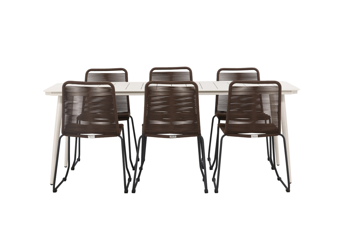 Lina & Lindos Rechteckiger Esstisch 200 x 90 Beige + Esszimmerstuhl 2er-Pack Braun/Schwarz