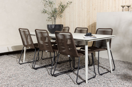 Lina & Lindos Rechteckiger Esstisch 200 x 90 Beige + Esszimmerstuhl 2er-Pack Braun/Schwarz