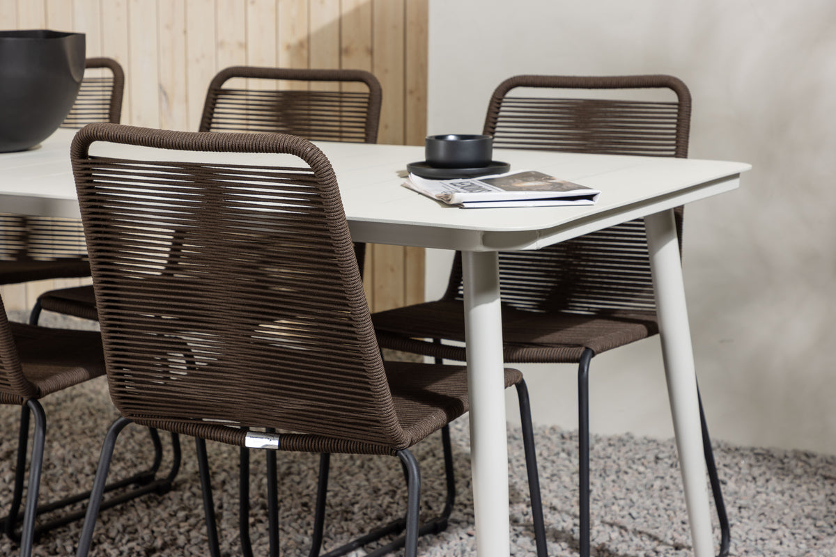 Lina & Lindos Rechteckiger Esstisch 200 x 90 Beige + Esszimmerstuhl 2er-Pack Braun/Schwarz