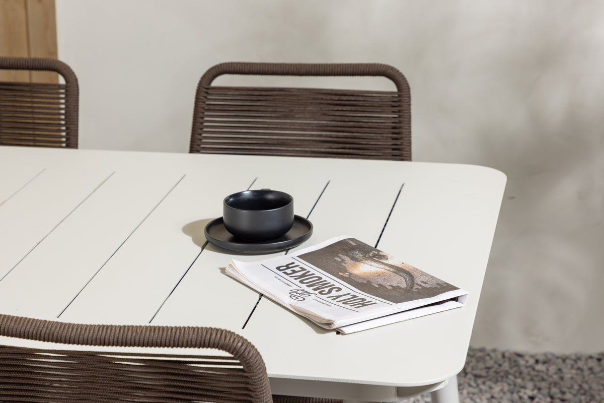 Lina & Lindos Rechteckiger Esstisch 200 x 90 Beige + Esszimmerstuhl 2er-Pack Braun/Schwarz