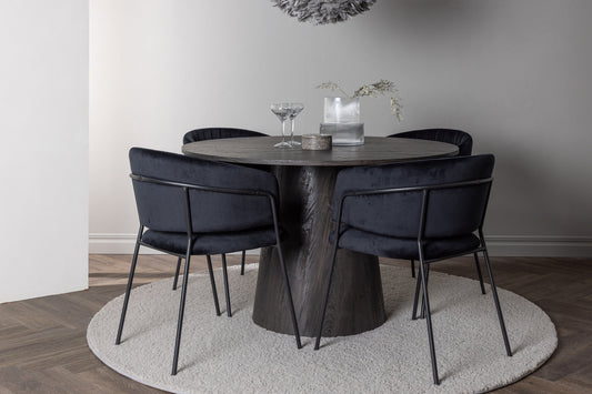 Selma & Lanzo Esszimmerstuhl 2er-Pack Schwarz + Runder Esstisch 120 cm Mocca