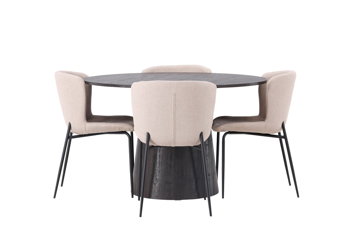 Modesto & Lanzo Esszimmerstuhl 2er-Set Beige + Runder Esstisch 120 cm Mocca