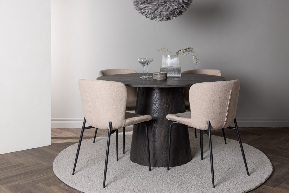 Modesto & Lanzo Esszimmerstuhl 2er-Set Beige + Runder Esstisch 120 cm Mocca