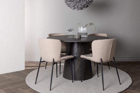 Modesto & Lanzo Esszimmerstuhl 2er-Set Beige + Runder Esstisch 120 cm Mocca